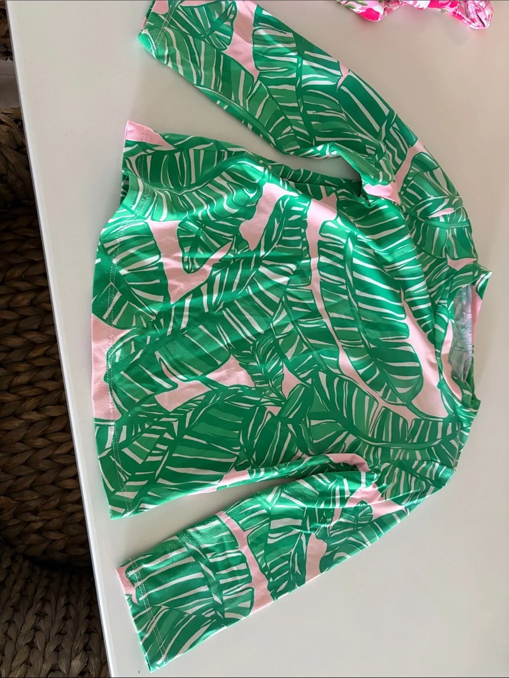 Lilly Pulitzer Girls Green and Pink Banana Leaf Rashguard